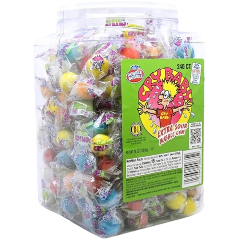 Dubble Bubble Cry Baby Extra Sour Bubble Gum 240ct Tub - Candy Retailer Dubble Bubble Cry Baby Extra Sour Bubble Gum ct Tub