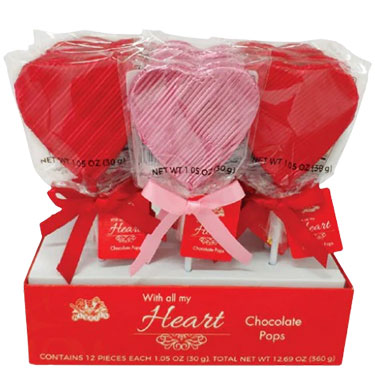 Alberts Valentines With All My Heart Chocolate Pop 12ct