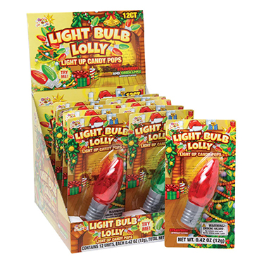 Alberts Christmas Light Bulb Lolly Light Up Candy Pops 12ct Box