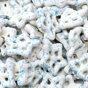 Candy Retailer Yogurt Covered Snowflake Pretzels with Blue Sugar 1Lb