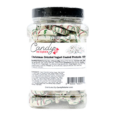 Candy Retailer Christmas Drizzled Yogurt Coated Pretzels 1 Lb Jar