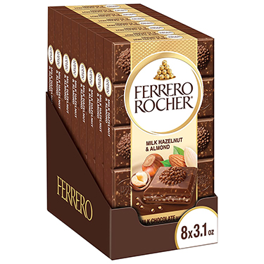 Ferrero Rocher Milk Chocolate Hazelnut and Almond Bar 3.1oz 8 Pack