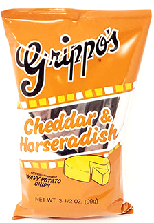 Grippos Cheddar Horseradish Wavy Potato Chips 8oz Bags 12ct