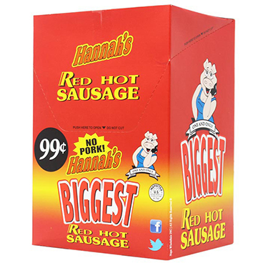 Hannahs Biggest Red Hot Sausage No Pork 24ct Box