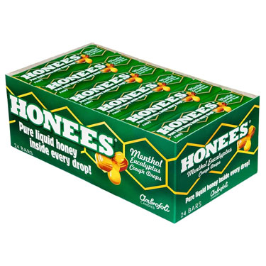 Honees Honey Menthol Eucalyptus Filled Drops 24ct Box