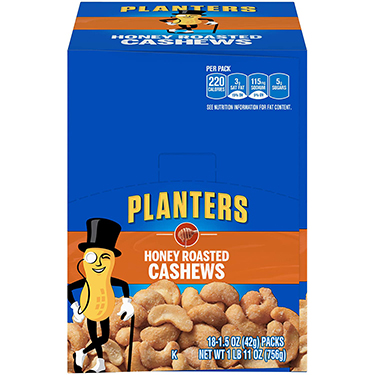 Planters Honey Roasted Cashews 18ct Box