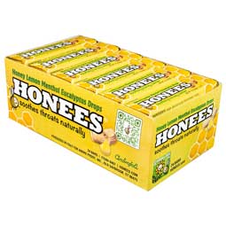 Honees Lemon Menthol Eucalyptus Filled Drops 24ct Box