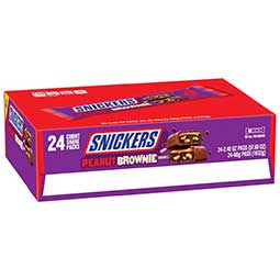 Snickers Peanut Brownie Squares Share Size Chocolate Candy Bar, 2.4 Ounce - 24 Count Pack