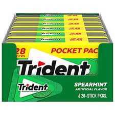 Trident Sugar Free Gum Pocket Pack Spearmint 6ct Box
