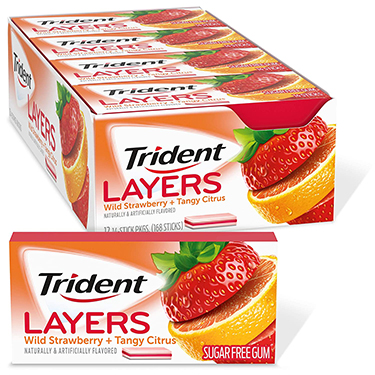 Trident Sugar Free Gum Layers Wild Strawberry and Tangy Citrus 12ct Box