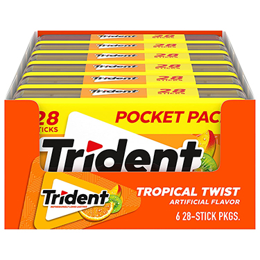 Trident Sugar Free Gum Pocket Pack Tropical Twist 6ct Box